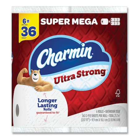 Ultra Strong Bathroom Tissue, Super Mega Rolls, Septic Safe, 2-Ply, White, 363 Sheet Roll, 18PK